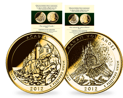 Quarter-Dollars Parc nationaux «Maine - Parc national d'Acadia et Hawaï - Parc national des volcans d'Hawaï»